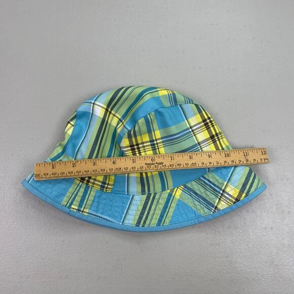 The North Face Reversible Bucket Hat Girls One Size Blue Yellow Plaid UPF30 Sun - Picture 5 of 7